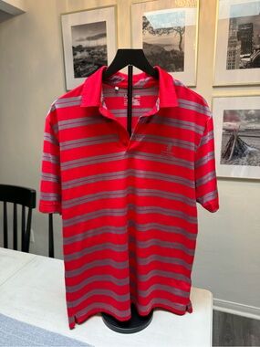 LG Red and Gray Striped Polo Shirt